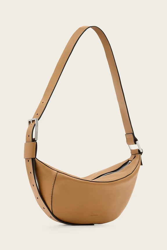 Akcesoria AllSaints torebka rogal damska skórzana LUNA W192XD pomarańczowy
