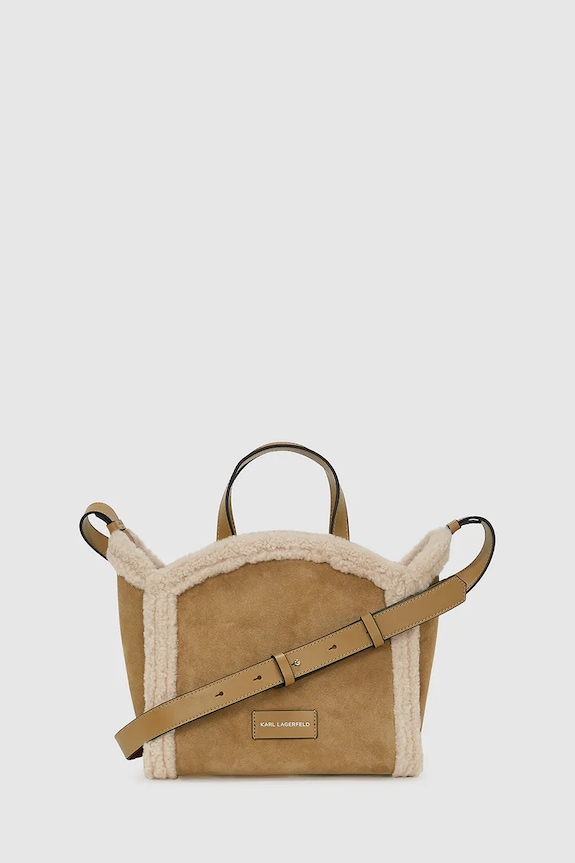 Karl Lagerfeld geantă de mână din piele întoarsă K/CIRCLE A4W30087 maro AW25