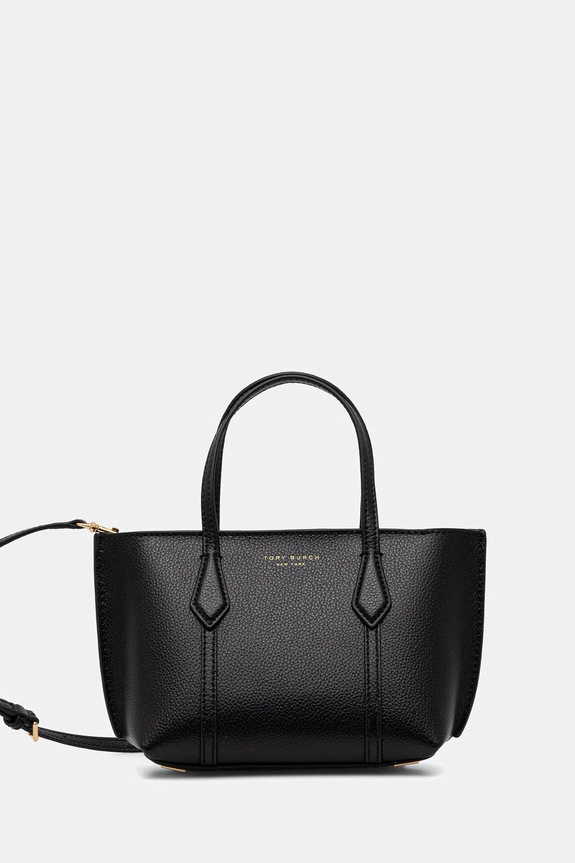 Kožna torba Tory Burch Perry Mini Tote bez uzorka crna 175548.001