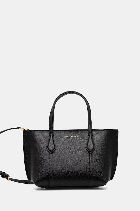 Kožna torba Tory Burch Perry Mini Tote bez uzorka crna 175548.001