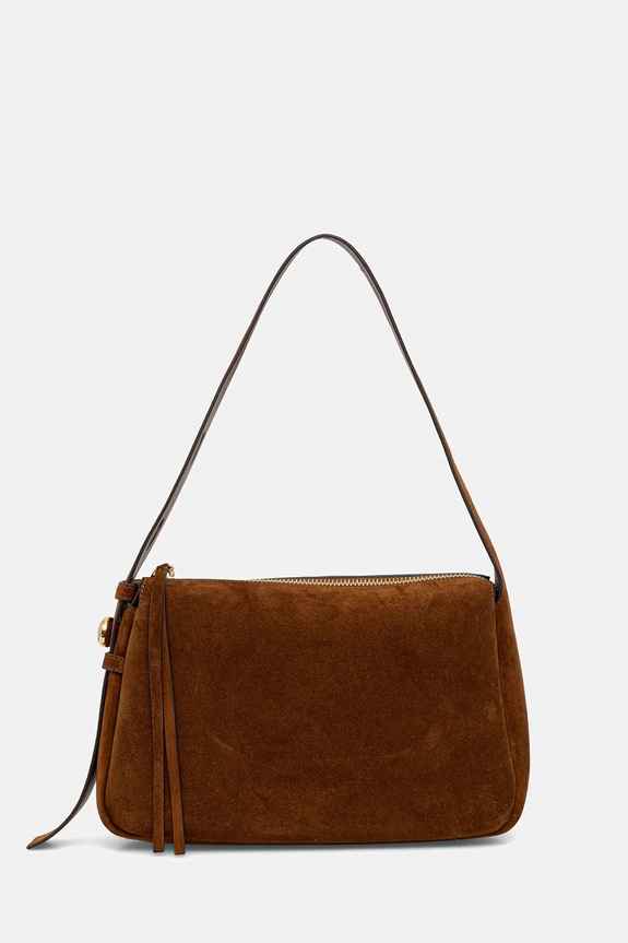 Tory Burch geantă de mana din piele întoarsă Romy Suede Shoulder uni maro 177365.200
