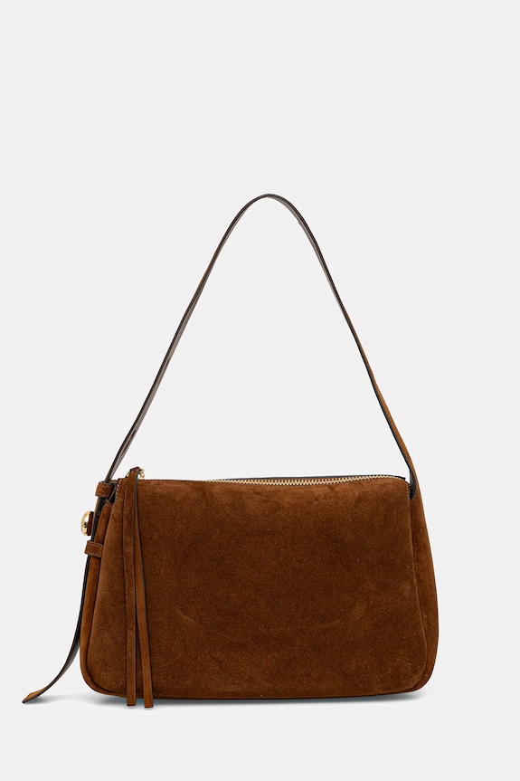 Tory Burch geantă de mana din piele întoarsă Romy Suede Shoulder uni maro 177365.200