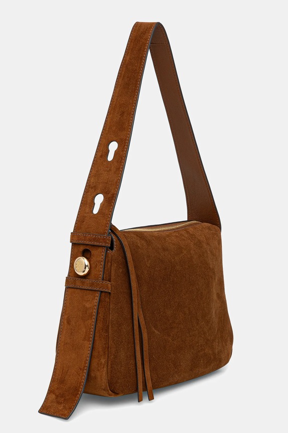 Tory Burch geantă de mana din piele întoarsă Romy Suede Shoulder 177365.200 maro AW25