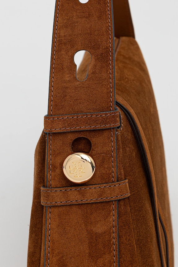 Tory Burch geantă de mana din piele întoarsă Romy Suede Shoulder maro 177365.200
