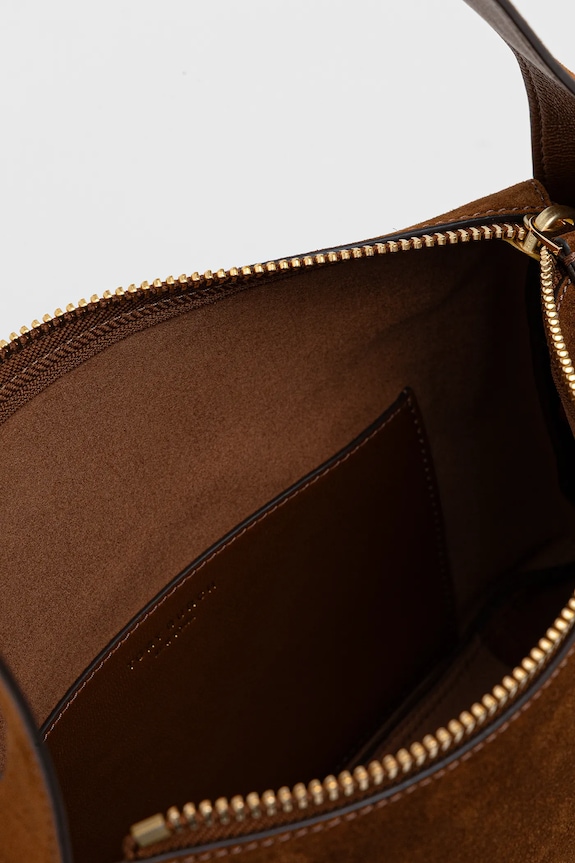 Tory Burch geantă de mana din piele întoarsă Romy Suede Shoulder 177365.200 maro