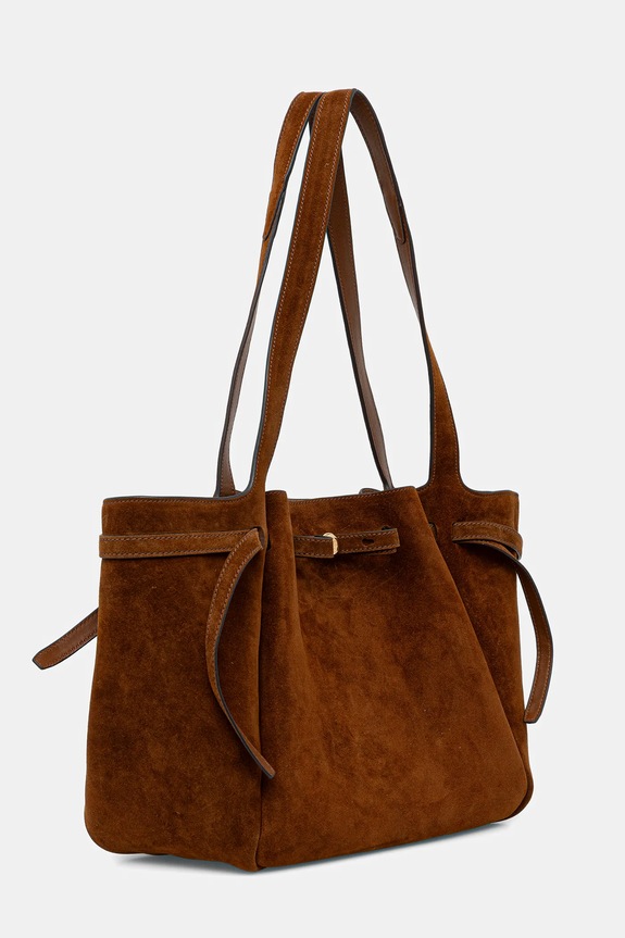 Τσάντα σουέτ Tory Burch Romy Suede Tote 178158.200 καφέ SS26