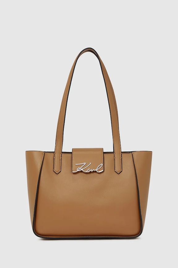 Δερμάτινη τσάντα Karl Lagerfeld IKON απλικέ καφέ A4W30066