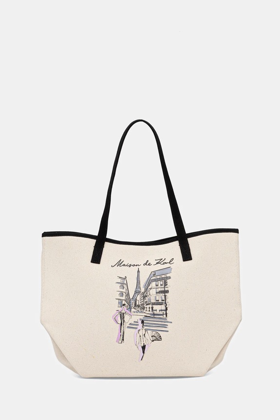 Pamučna torba Karl Lagerfeld K/SKETCH bez remena bež A4W50057