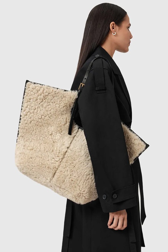 Вовняна сумка AllSaints ARA W216XD бежевий