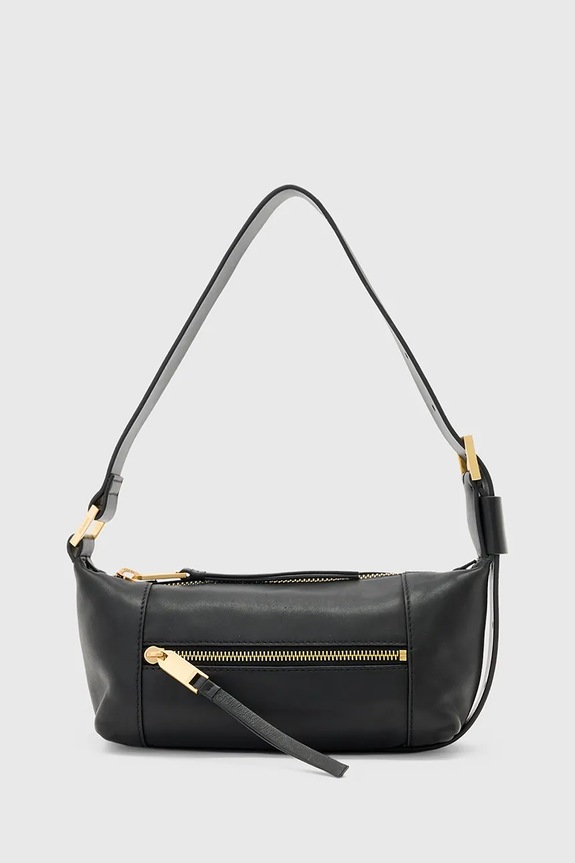 Шкіряна сумочка AllSaints VEGA лицьова шкіра чорний W196XD