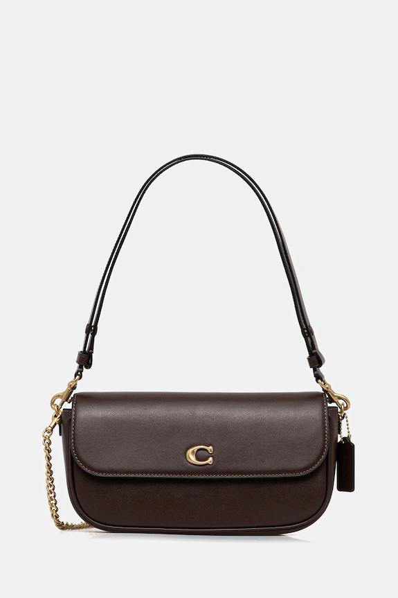 Coach geantă de piele Brook Flap Chain Bag uni maro CAN90
