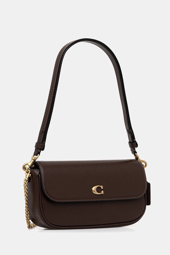Coach geantă de piele Brook Flap Chain Bag CAN90 maro AA00