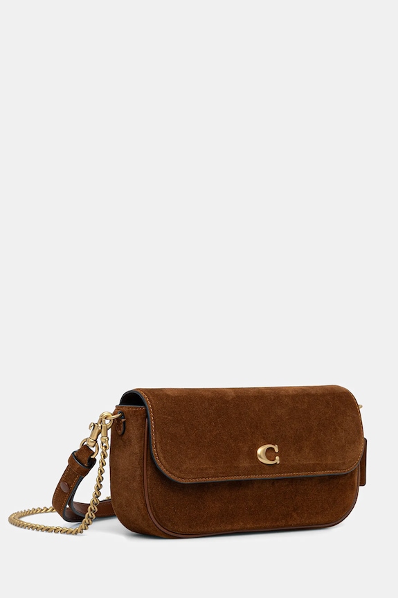 Coach torebka zamszowa CDD05 brązowy AW25