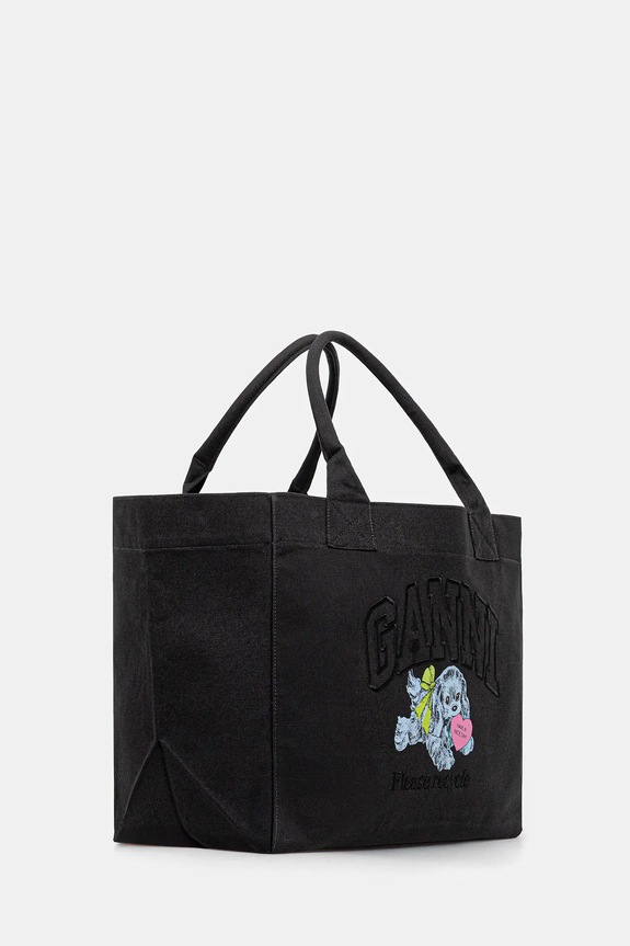 GANNI torebka bawełniana Shopper XXL Pocket Dog Print A7083 czarny AW25