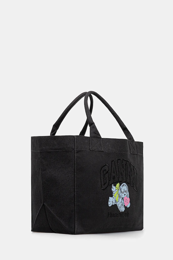 GANNI torebka bawełniana Shopper XXL Pocket Dog Print A7083 czarny AW25