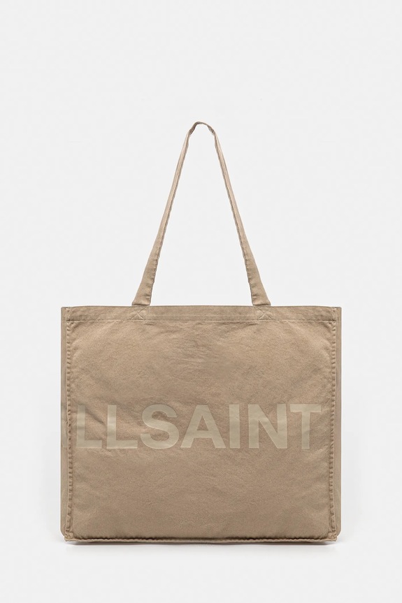Bavlnená taška AllSaints LARGE 46 x 42 x 19 c potlač béžová M170XC
