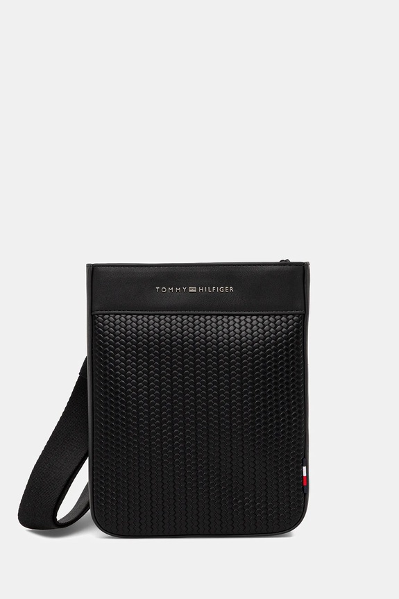 Torba Tommy Hilfiger imitacija zrnate kože crna AM0AM13662