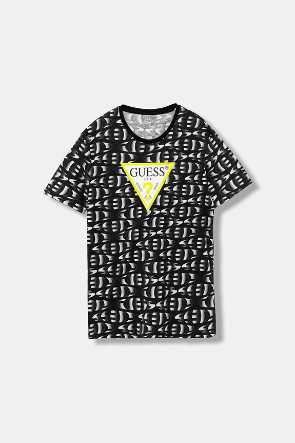 Παιδικό βαμβακερό μπλουζάκι Guess βαμβάκι μαύρο L5YI05.K8HM4.9BYA
