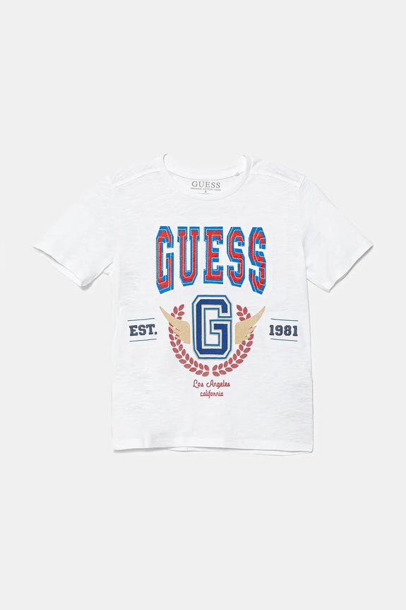 Παιδικό βαμβακερό μπλουζάκι Guess στάμπα λευκό L5YI13.K6XN4.9BYA