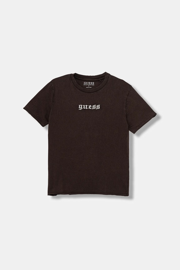 Guess t-shirt bawełniany dziecięcy aplikacja brązowy L5YI20.K8HM4.9BYA