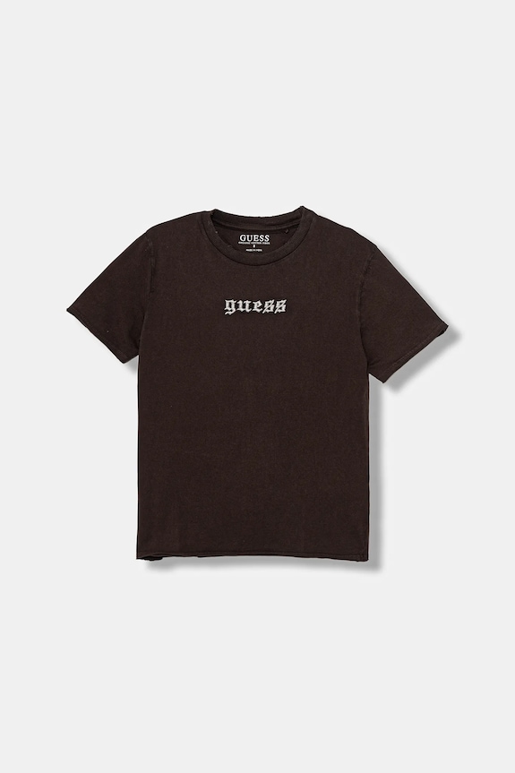 Guess t-shirt bawełniany dziecięcy aplikacja brązowy L5YI20.K8HM4.9BYA