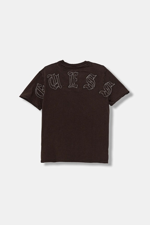 Guess t-shirt bawełniany dziecięcy L5YI20.K8HM4.9BYA brązowy AW25