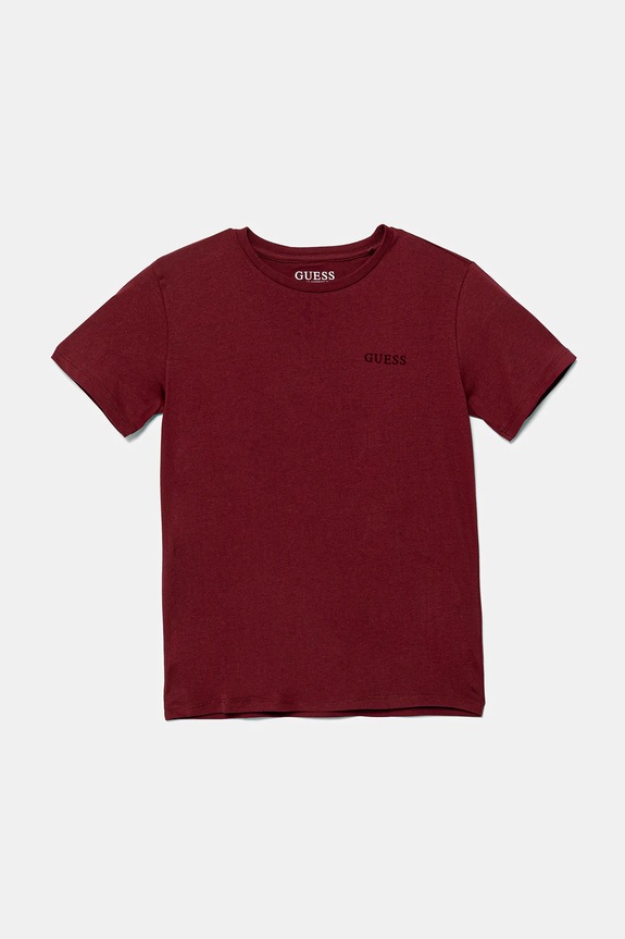 Παιδικό βαμβακερό μπλουζάκι Guess απλικέ μπορντό L5YI39.K8HM4.9BYA