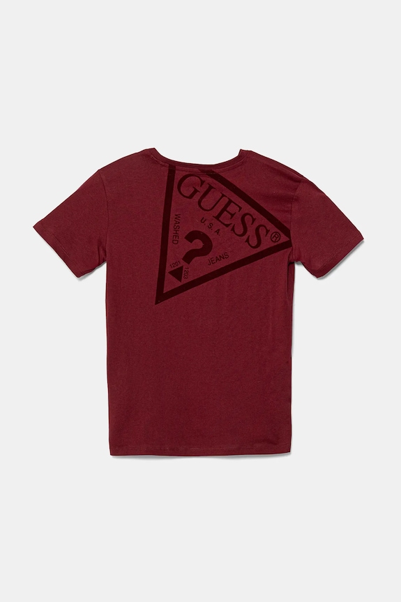 Παιδικό βαμβακερό μπλουζάκι Guess L5YI39.K8HM4.9BYA μπορντό AW25