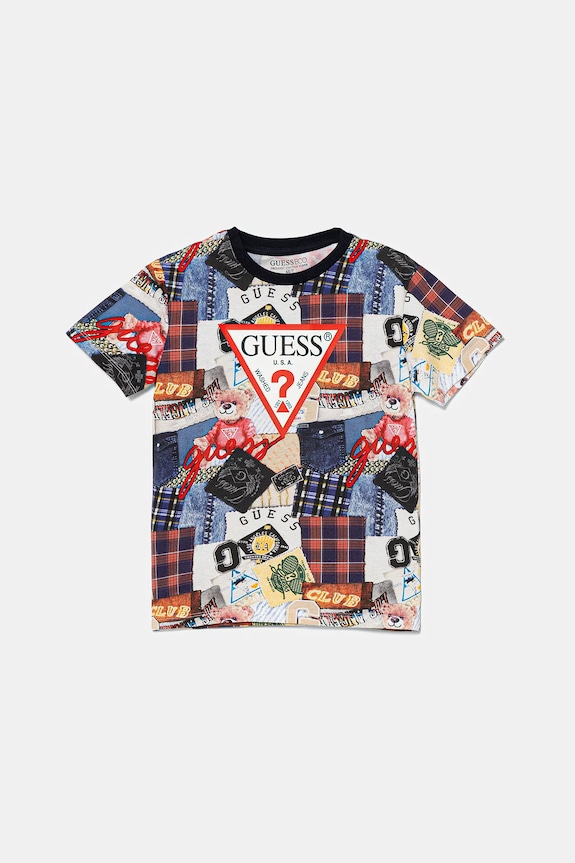 Dětské bavlněné tričko Guess potisk námořnická modř N5YI04.K8HM4.9BYA