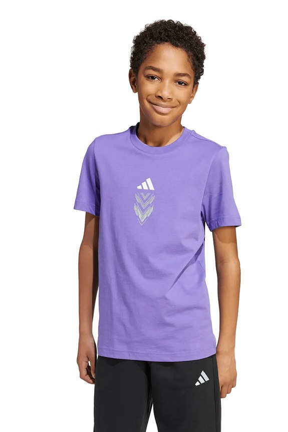 Dječja pamučna majica kratkih rukava adidas Performance print ljubičasta JM8941
