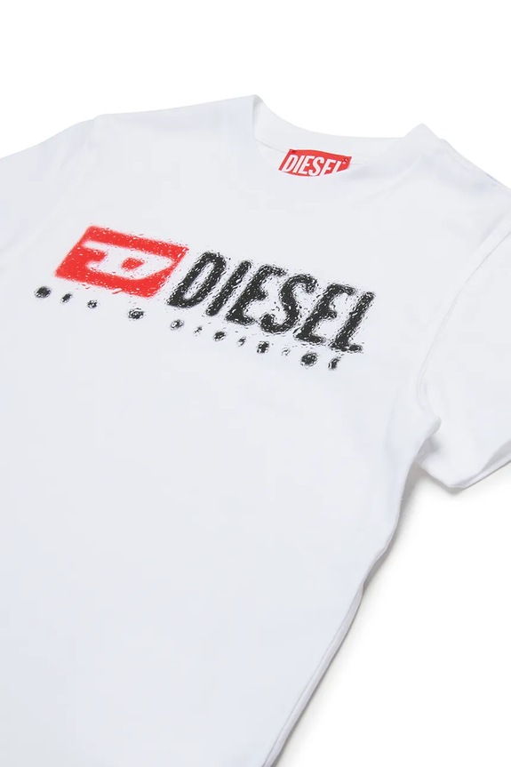 Dječaci Dječja pamučna majica kratkih rukava Diesel TADJUSTK14 T-SHIRT J02475.00YI9 bijela