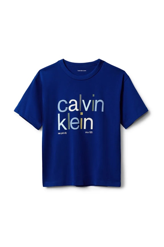 Otroška bombažna kratka majica Calvin Klein Jeans IB0IB02578.128.170.9BYA mornarsko modra AW25