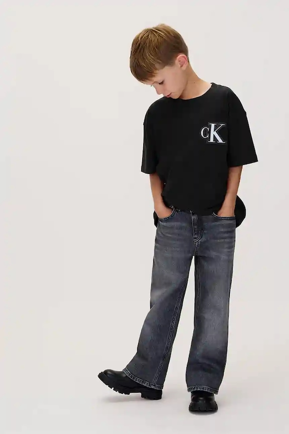 Otroška bombažna kratka majica Calvin Klein Jeans črna IB0IB02584.9BYA