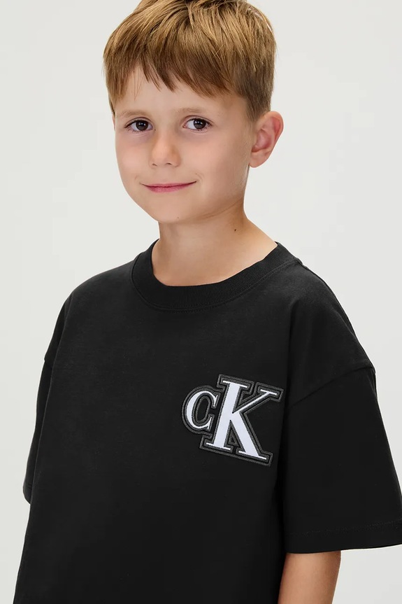 Otroška bombažna kratka majica Calvin Klein Jeans IB0IB02584.9BYA črna