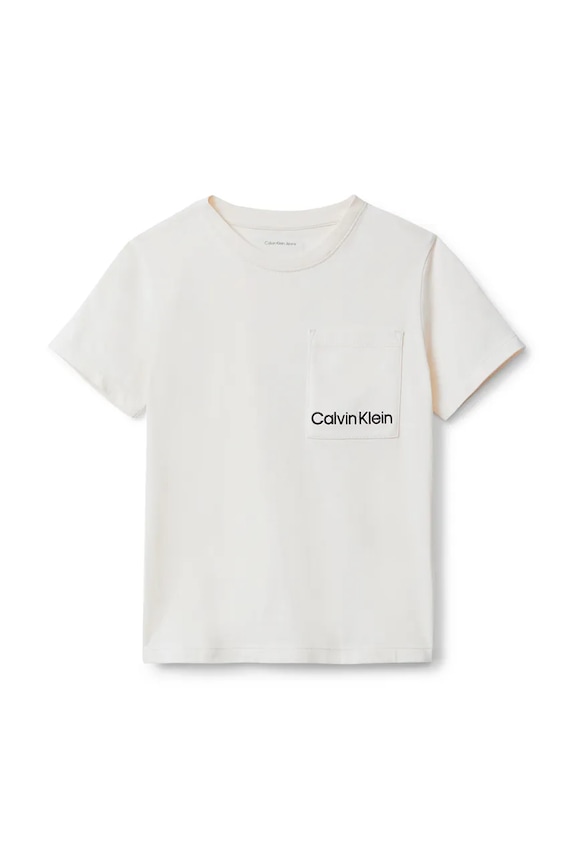 Παιδικό βαμβακερό μπλουζάκι Calvin Klein Jeans IB0IB02588.9BYA λευκό AW25