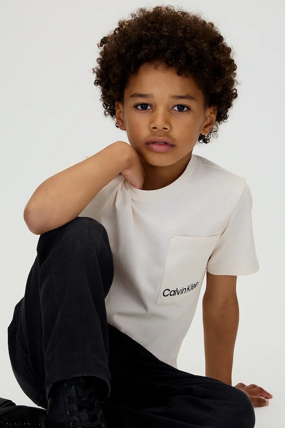 Παιδικό βαμβακερό μπλουζάκι Calvin Klein Jeans IB0IB02588.9BYA λευκό
