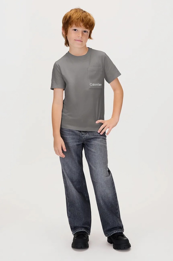 Dječaci Dječja pamučna majica kratkih rukava Calvin Klein Jeans IB0IB02588.9BYA siva