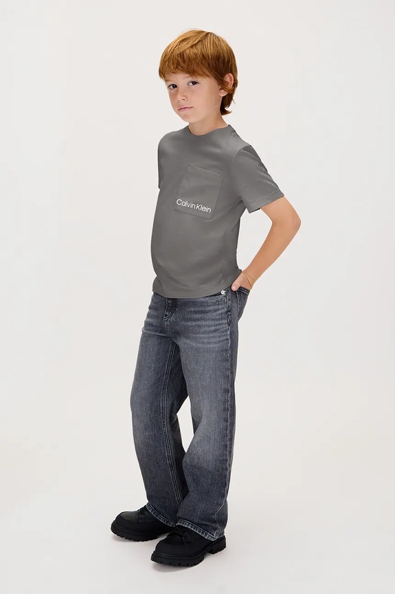 Dječja pamučna majica kratkih rukava Calvin Klein Jeans IB0IB02588.9BYA siva