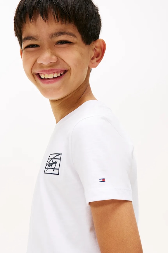 Băieți Tommy Hilfiger tricou de bumbac pentru copii KB0KB09932.128.176.9BYA alb