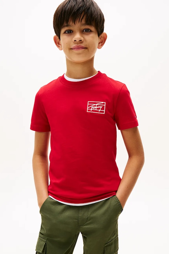Tommy Hilfiger t-shirt bawełniany dziecięcy nadruk czerwony KB0KB09932.128.176.9BYA