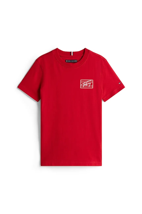 Tommy Hilfiger t-shirt bawełniany dziecięcy KB0KB09932.128.176.9BYA czerwony AW25