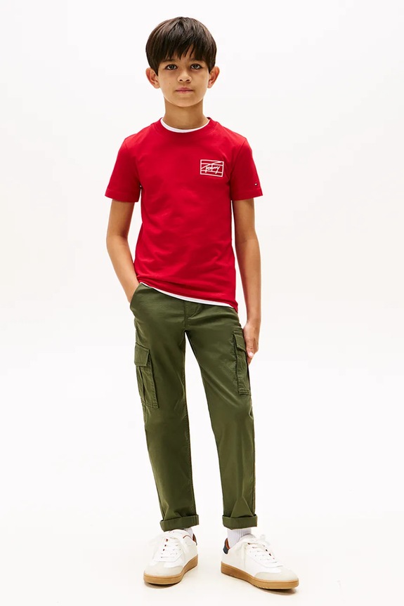 Tommy Hilfiger t-shirt bawełniany dziecięcy czerwony KB0KB09932.128.176.9BYA