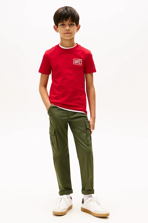 Tommy Hilfiger t-shirt bawełniany dziecięcy czerwony KB0KB09932.128.176.9BYA