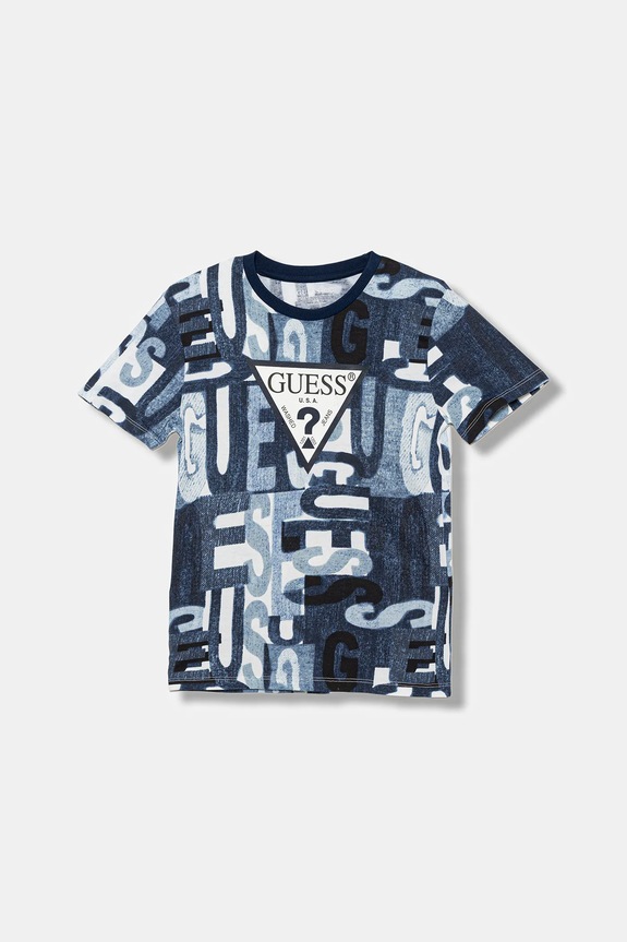Guess t-shirt bawełniany dziecięcy wzorzyste niebieski L5BI05.I3Z14.9BYA
