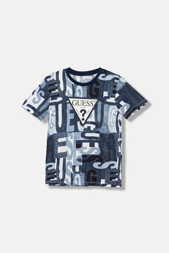Guess t-shirt bawełniany dziecięcy wzorzyste niebieski L5BI05.I3Z14.9BYA