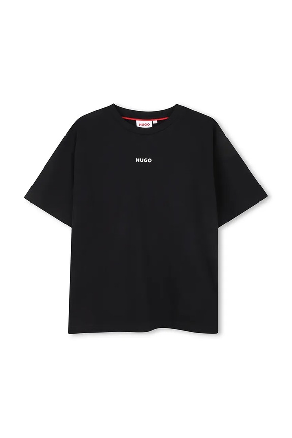 HUGO t-shirt bawełniany dziecięcy nadruk czarny G00434.162.174