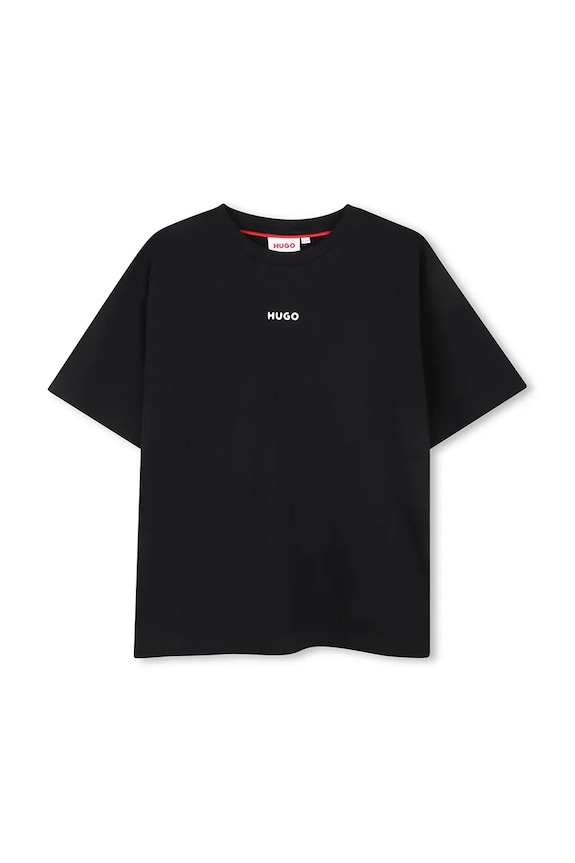 HUGO t-shirt bawełniany dziecięcy nadruk czarny G00434.162.174