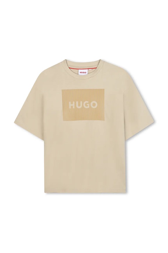 Дитяча бавовняна футболка HUGO G00440.162.174 бежевий AW25