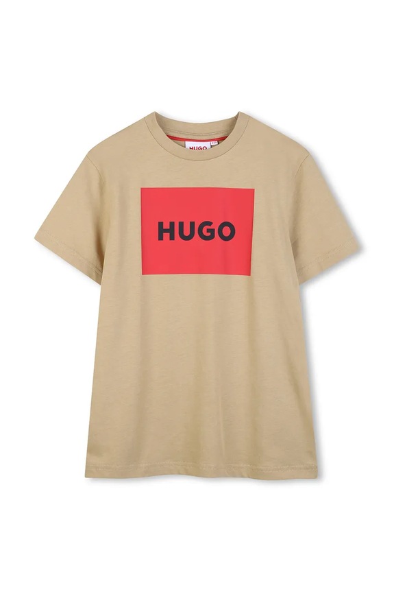 HUGO t-shirt bawełniany dziecięcy nadruk beżowy G00572.102.108
