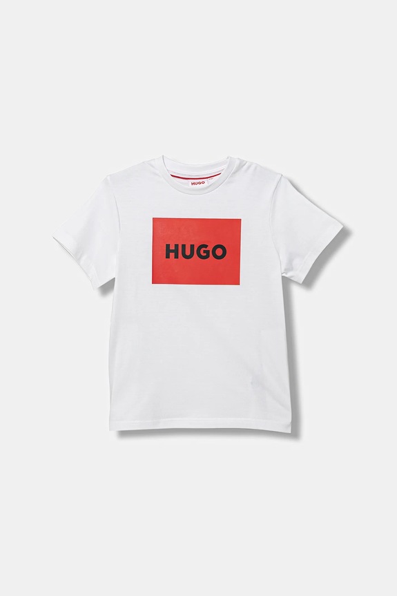 HUGO t-shirt bawełniany dziecięcy nadruk biały G00572.114.150